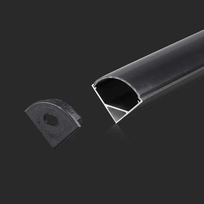 Profilo in alluminio nero per Strip LED 220V COB 3000K IP65, con tappo terminale per installazione ordinata e sicura.