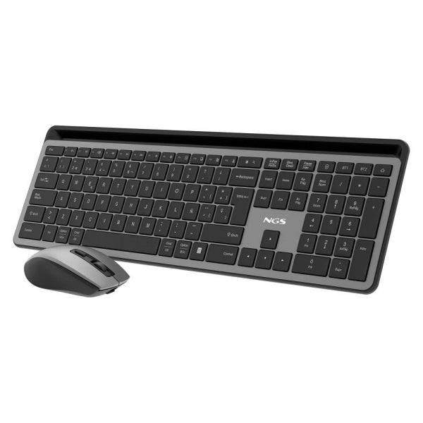 NGS Pack Tastiera + Mouse Wireless Multifunzione - Silenziosi - 12 Tasti Multimediali - Colore Grigio