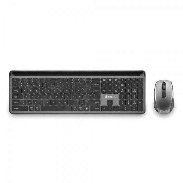 NGS Pack Tastiera + Mouse Wireless Multifunzione - Silenziosi - 12 Tasti Multimediali - Colore Grigio