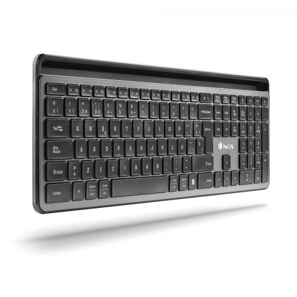 NGS Pack Tastiera + Mouse Wireless Multifunzione - Silenziosi - 12 Tasti Multimediali - Colore Grigio