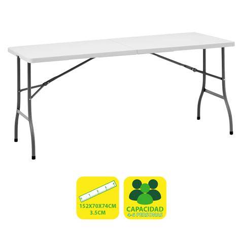 Sungarden Tavolo Resina Pieghevole 152x70x74cm 3,5cm - Colore Bianco