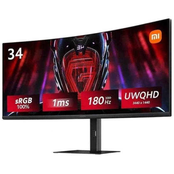 Xiaomi G34WQi Monitor Gaming 34" Curvo LED UltraWide QHD 180Hz FreeSync Premium - Respuesta 1ms - Relacion de Aspecto 21:9 - Angulo de Vision de 178° - HDMI, DisplayPort - VESA 75x75mm