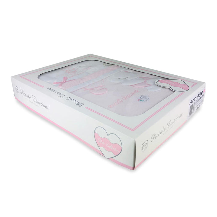 Coordinato lettino cotone ricamato Piccole Emozioni set 4pz con copertina 2910