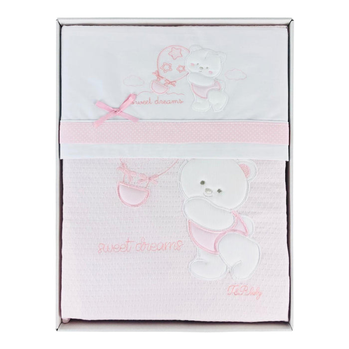 Coordinato lettino cotone ricamato Piccole Emozioni set 4pz con copertina 2910