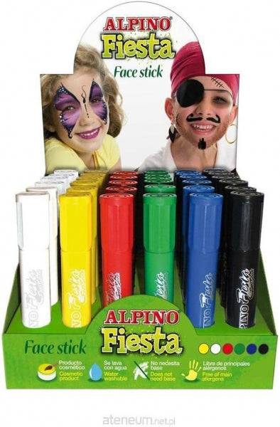 Alpino Fiesta Face Stick Espositore 36 Stick Pittura Viso - Sistema Retrattile Girevole - Si Lava con Acqua - Testato Dermatologicamente