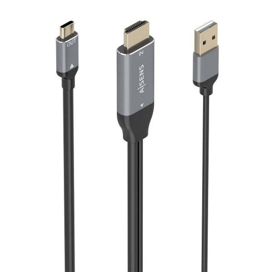 Aisens Cavo Convertitore Alluminio HDMI V2.0 a USB-C 4K@60Hz - HDMI/M+USB-A/M-USB-C/M - 1.8m - Colore Grigio
