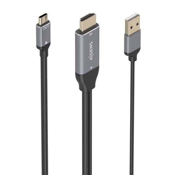 Aisens Cavo Convertitore Alluminio HDMI V2.0 a USB-C 4K@60Hz - HDMI/M+USB-A/M-USB-C/M - 1.8m - Colore Grigio