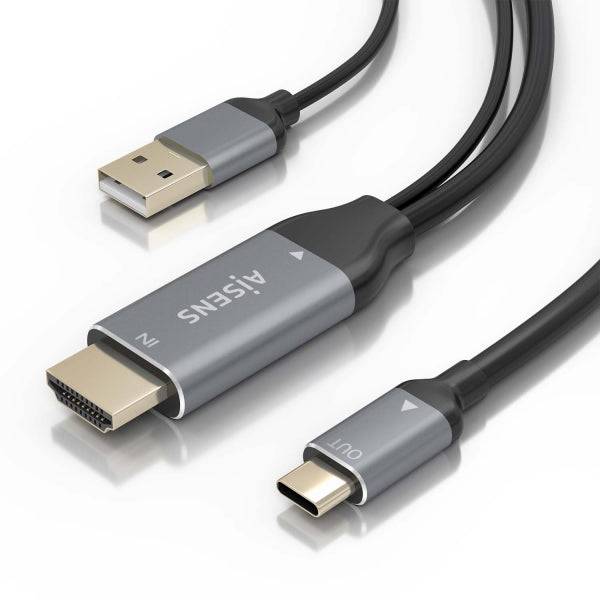 Aisens Cavo Convertitore Alluminio HDMI V2.0 a USB-C 4K@60Hz - HDMI/M+USB-A/M-USB-C/M - 1.8m - Colore Grigio
