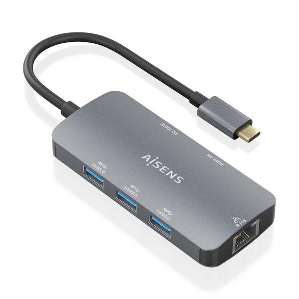 Aisens USB-C Dock 6 in 1 - USB-C a 1xHDMI - 1xRJ45 - 3xUSB-A - 1xUSB-C PD - 15cm - Colore Grigio