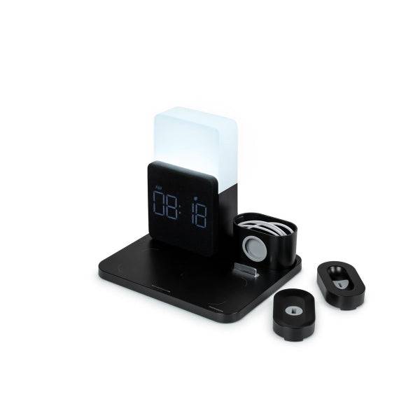 Thomson Sveglia con Stazione di Ricarica Wireless per Smartphone, Smartwatch - Ricarica USB-C per Auricolari - Display LCD - Luce Notturna LED - Colore Nero
