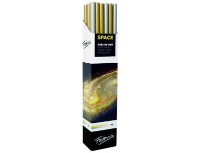 Fabrisa Space 2C Espositore di 30 Rotoli di Carta da Regalo - Carta Kraft Vergata 70gr - Misure Rotolo 1x3m - Colori Oro e Argento