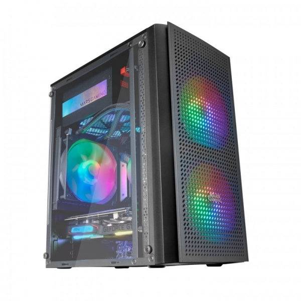 Mars Gaming MC300 Case Gaming Compatto - Finestra Cristallo Temperato - Tripla Ventilazione FRGB - Griglia Frontale TOTAL-MESH - Supporto MicroATX/Mini-ITX - RGB Avanzato - Colore Nero