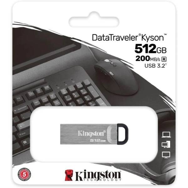 Kingston DataTraveler Kyson Memoria USB 512GB - 3.2 Gen 1 - 200 MB/s in Lettura - Design Metallico - Colore Argento (Pendrive)