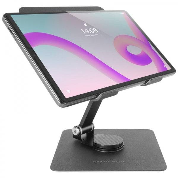 Mars Gaming MA-RST Supporto per Tablet e Convertibili - Acciaio Resistente - Rotazione 360º - Regolazione Altezza - Base Antiscivolo - Colore Nero
