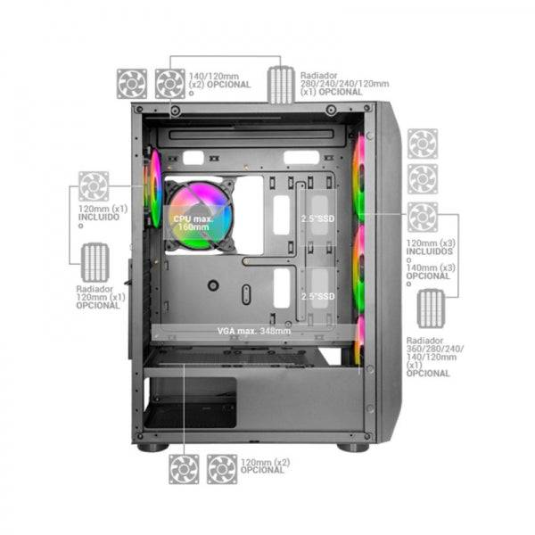 Mars Gaming MC-KX Case PC - Raffreddamento Massimo - 5 Ventilatori - Sistema CPU FREEZER - Compatibile con Raffreddamento Liquido - ARGB con Telecomando RF - Colore Bianco