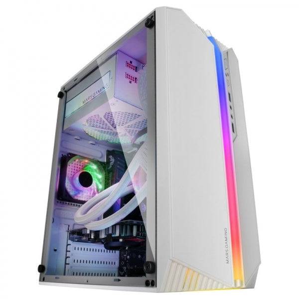 Mars Gaming MC-S1 Case Compatto Gaming - Illuminazione ARGB 12 Modalità - Ventilatore FRGB Incluso - Finestra Laterale Completa - Compatibile Micro-ATX/Mini-ITX - Colore Bianco