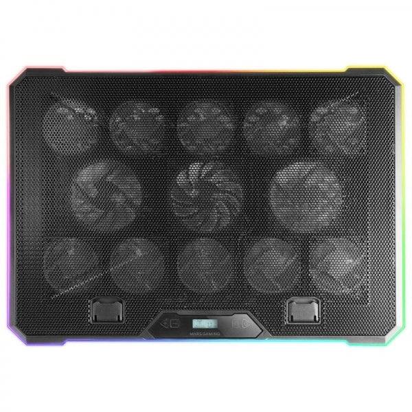 Mars Gaming MNBC13 Base di Raffreddamento - 13 Ventole Ultrasilenziose - Illuminazione RGB Personalizzabile - Display LCD - 2 Porte USB - Colore Nero