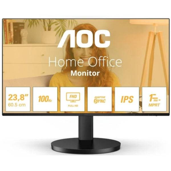AOC Monitor 23.8" LED IPS FullHD 1080p 100Hz - Tempo di Risposta 1ms - Angolo di Visione 178° - Altoparlanti Integrati - HDMI, VGA, Audio - VESA 100x100mm