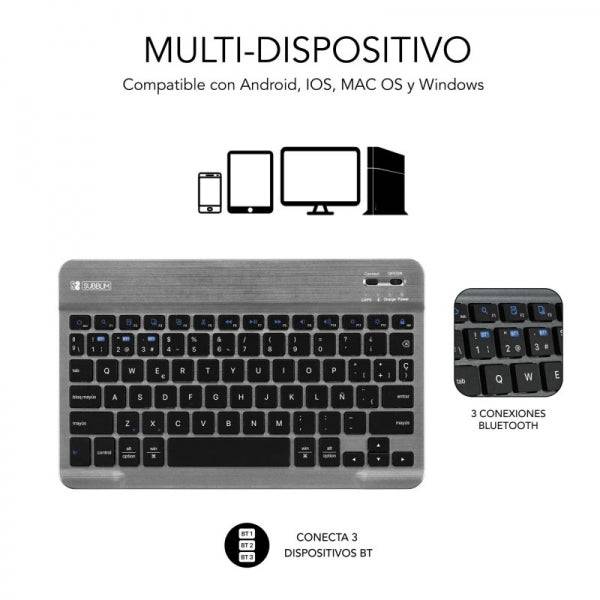 Subblim Keytab Pro BT Custodia Esclusiva + Tastiera per Tablet Samsung Galaxy Tab A9+ 11″ - Tastiera Compatta Bluetooth - Chiusura Magnetica - Connetti fino a 3 Dispositivi - Colore Nero
