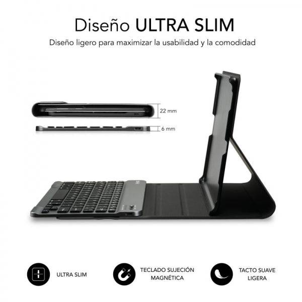 Subblim Keytab Pro BT Custodia Esclusiva + Tastiera per Tablet Samsung Galaxy Tab A9+ 11″ - Tastiera Compatta Bluetooth - Chiusura Magnetica - Connetti fino a 3 Dispositivi - Colore Nero