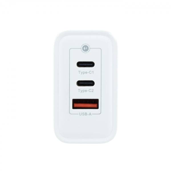 Coolbox Caricabatterie da Parete 65W QC3.0 + PD - USB-A + 2xUSB-C - Ricarica Rapida - Tecnologia GaN - Colore Bianco