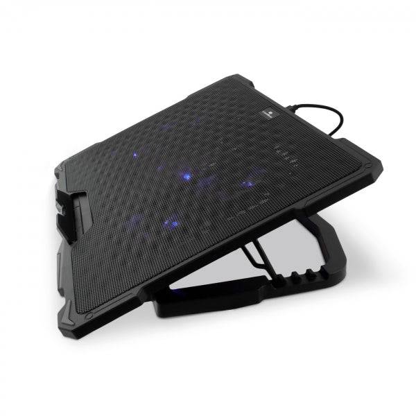 Coolbox NCP17-V5 Base di Raffreddamento per Portatile fino a 17.3" - 5 Ventilatori - 4 Posizioni di Inclinazione - Illuminazione LED Blu - 2 Porte USB 2.0