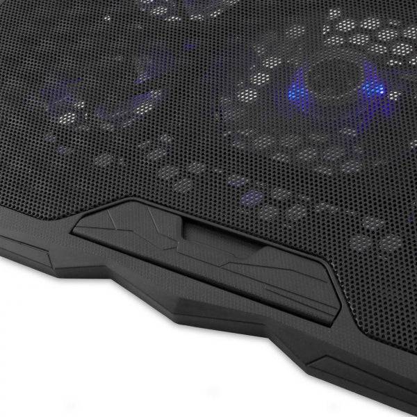 Coolbox NCP17-V5 Base di Raffreddamento per Portatile fino a 17.3" - 5 Ventilatori - 4 Posizioni di Inclinazione - Illuminazione LED Blu - 2 Porte USB 2.0