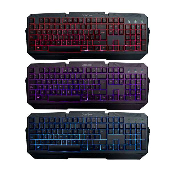 Coolbox Gaming XWing2 Confezione Gaming Tastiera USB + Mouse USB 7200dpi + Cuffie Jack 3.5mm + Tappetino - Illuminazione LED 3 Colori - Colore Nero