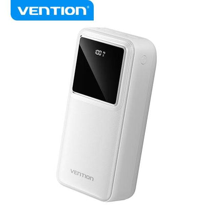 Vention Power Bank 30000mAh - Ricarica Rapida 22.5W - USB-C/USB-A/Micro-USB - Display LED - Leggero e Sicuro - Colore Bianco