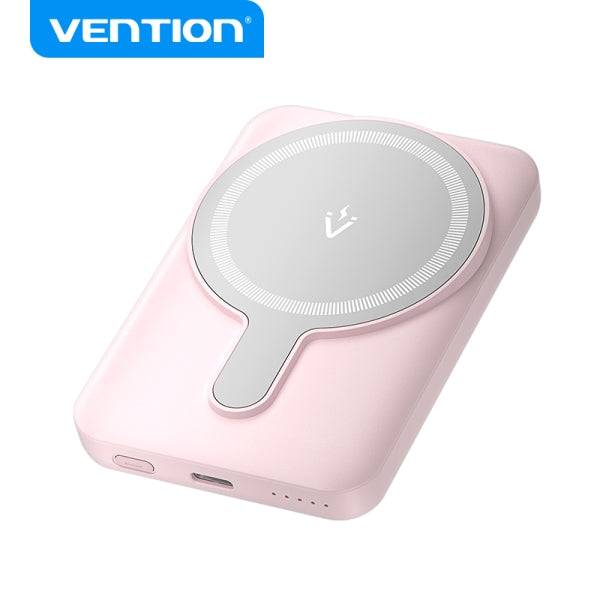 Vention Power Bank 5000mAh Magnetico Wireless - Ricarica Rapida 20W - USB-C Dual - Display Luminoso - Colore Rosa