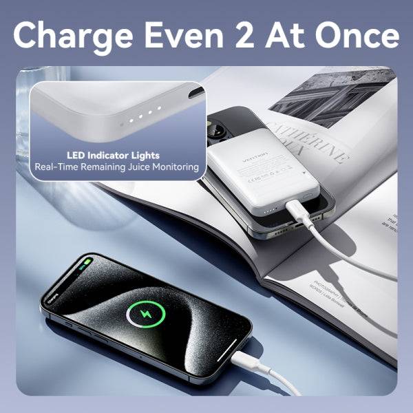 Vention Power Bank 5000mAh Magnetico Wireless - Ricarica Rapida 20W - USB-C Dual - Display Luminoso - Colore Rosa
