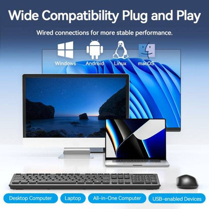 Vention KTD Combo Tastiera e Mouse Wireless - Connessione 2.4GHz - 1200 DPI - 104 Tasti - Colore Nero