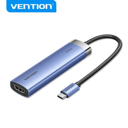 Vention T6E Hub USB-C 5 in 1 - Trasferimento 5 Gbps - Display 4K - Ricarica Veloce 100W - Colore Blu