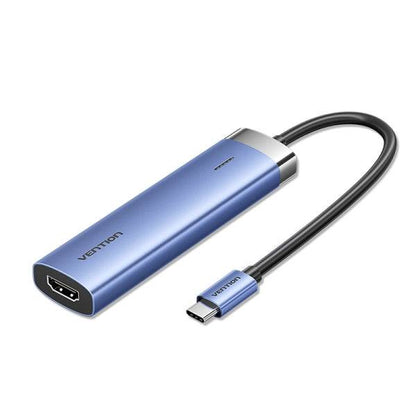 Vention T6E Hub USB-C 5 in 1 - Trasferimento 5 Gbps - Display 4K - Ricarica Veloce 100W - Colore Blu