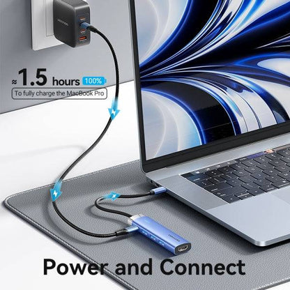 Vention T6E Hub USB-C 5 in 1 - Trasferimento 5 Gbps - Display 4K - Ricarica Veloce 100W - Colore Blu
