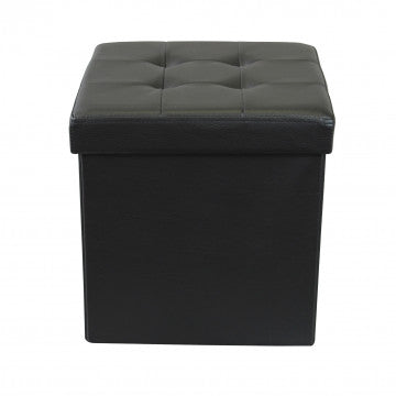 Pouf contenitore quadrato in ecopelle nero 38x38x38 cm