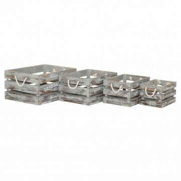 Set 4 cassette legno paulonia grigie dimensioni varie decorate