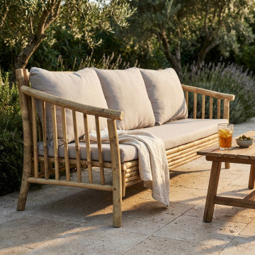 Divano in legno di bamboo con cuscino, dimensioni 195x67 cm