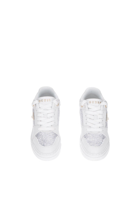 GUESS Sneaker Devolve in Ecopelle con Chiusura a Lacci e Strass Sottopiede Imbottito Suola Gomma Para Alta 4 cm