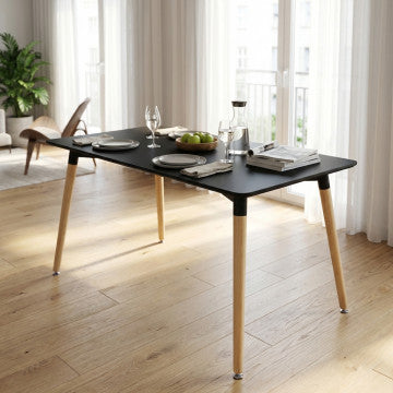Tavolo rettangolare piano ABS nero gambe legno 140x80x75 cm