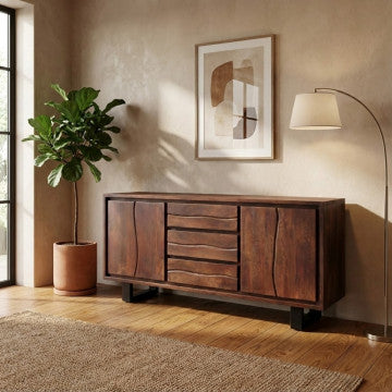 Mobile in acacia e metallo, dimensioni 180x45x80 cm, colore marrone