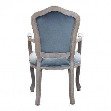 Poltrona in velluto grigio con struttura e gambe in legno 55x51x100cm
