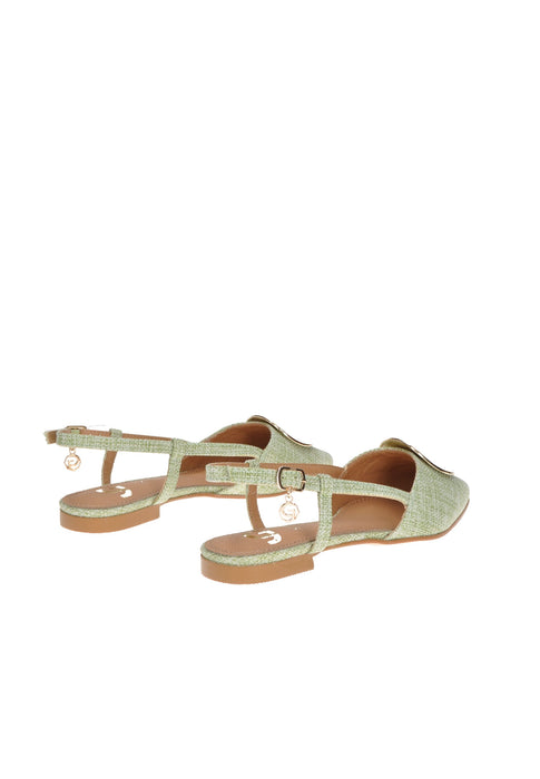 Decollete Aperto Dietro Mika Tessuto con Cinturino Applicazioni in Metallo Sottopiede Imbottito Pelle Tacco 2 cm