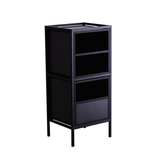 Mobili modulabili in legno e metallo nero, armadietto con 1 ripiano, design moderno, resistente e versatile per ambienti interni - SKU: TD010SKAPBL1R2-MIX-9005