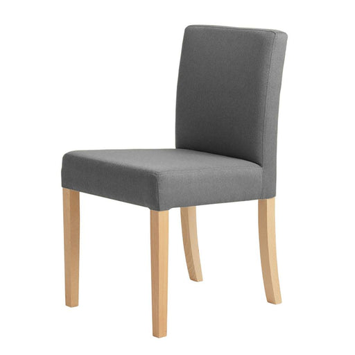 Sedia Wilton con rivestimento in tessuto grigio, struttura in legno chiaro, design elegante e moderno, ideale per sala da pranzo o ufficio