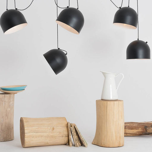 Lampada a soffitto industriale Popo L 6 nera con paralumi in metallo, sospensione con cavi esposti, perfetta per ambienti moderni e stilosi - SKU: LP011POPOL6-02