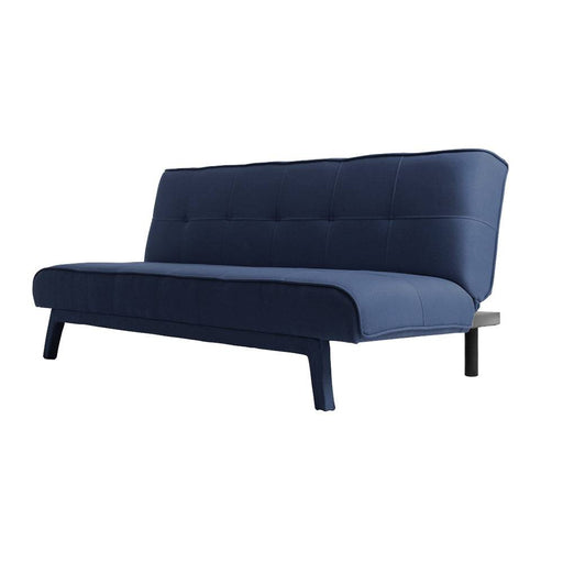 Divano letto 2 posti MODES Inkjet in tessuto blu scuro con schiena reclinabile, stile moderno, struttura compatta e piedi inclinati.