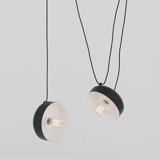 Lampada a sospensione Popo Flat L 2 Nero con design industriale, lampadine esposte, stile contemporaneo, materiali in metallo nero e bianco