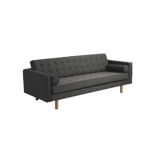 Divano letto 3 posti TOPIC WOOD in tessuto grigio scuro, struttura in acciaio, stile moderno, ideale per soggiorno, SKU: SF025TOPROZW-3-ET91