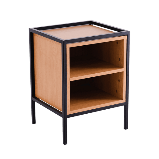 Comodino in legno con ripiano in metallo nero, finitura naturale e struttura in metallo nero, ideale come mobile versatile per interni moderni - SKU: TD010SKAP1R1-S-9005
